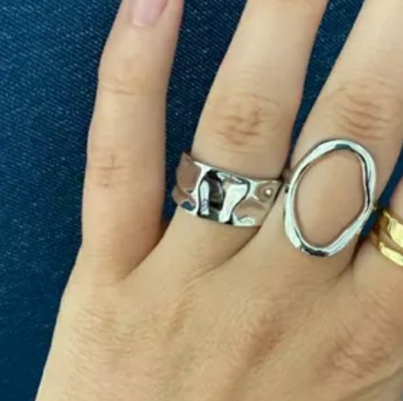 NEW 925 Sterling Silver Geometric Hammered Adjustable Band Ring - Picture 2 of 13